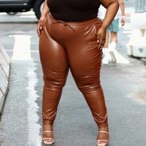 Rebdolls All Eyes On Me Vegan Leather Joggers - Brown Size 3X